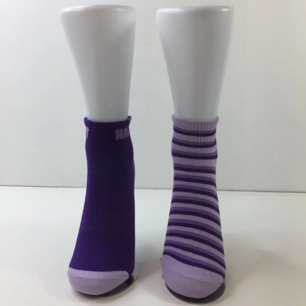 Womens Ankle Socks 2 Pack Happy Striped Design Cute Purple